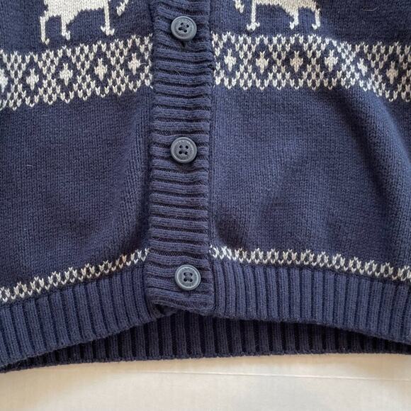 Janie and Jack Navy Blue Reindeer/Fair Isle Shawl Collar Cardigan, 2T - Picture 8 of 13